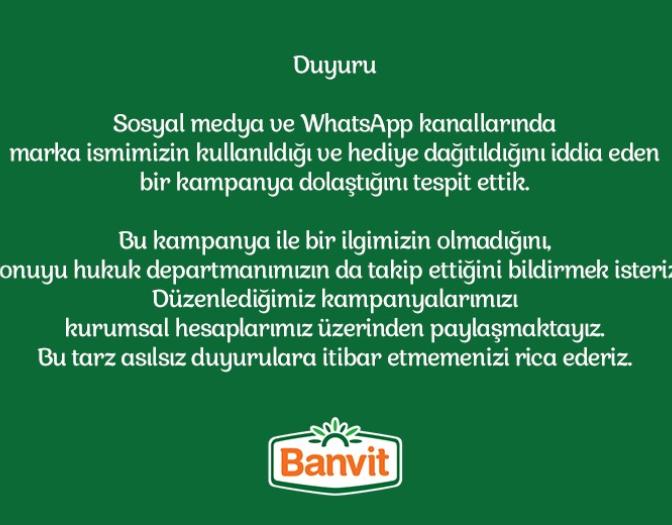 Merhaba, Banvit 80. yıl çekilşi konusunda link paylaşılıyor. Sizin tarafınızdan değil sanırım bilginize