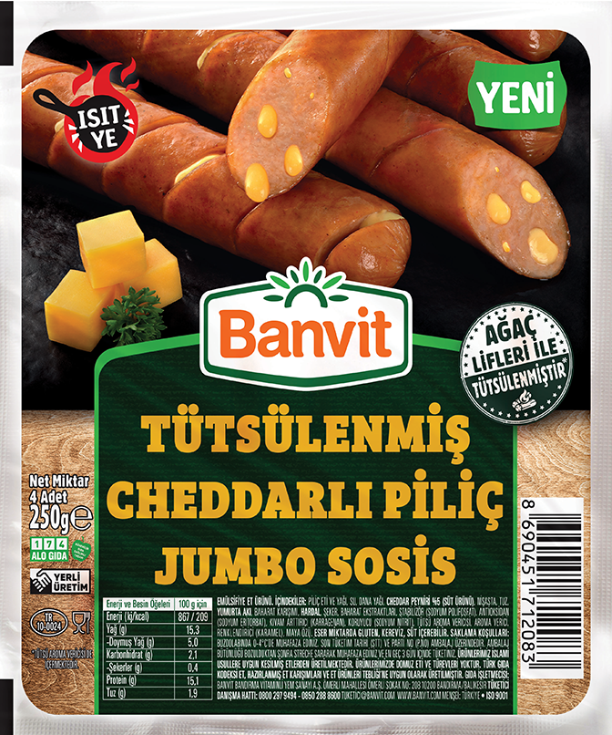 Banvit Tütsülenmiş Cheddar Piliç Jumbo Sosis 250 g